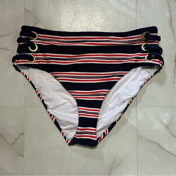 NWT La Blanca Sailor Stripe High-Waist Bikini Bottom Size 10 Nautical - Picture 3 of 5